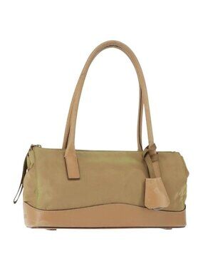 Authentic PRADA Shoulder Bag Nylon Leather Khaki Silver